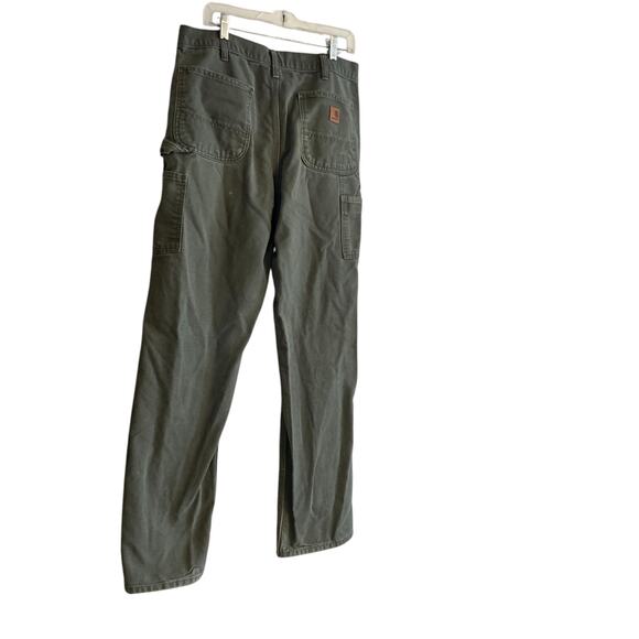 Mens Carhartt Drab Military Green Loose Original Fit Work Denim Jeans Size 36x32 - Picture 16 of 16